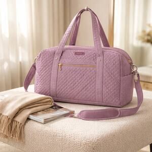 BAGSMART Quilted Weekender Bag Purple | Travel Duffel Carry On w/ Shoulder Strap
